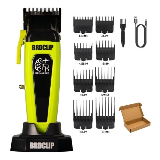 Cortadora de cabello profesional Recortadora recargable con palanca de cuchilla 8 peines de longitud de 1,5 a 19 mm Verde Cortadora de barbero