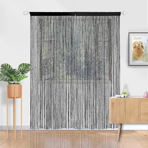 Cortina de cordão para janela 100 × 200 cm cortina decorativa de poliéster para janela e separação de espaços no interior