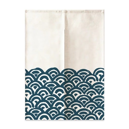 Cortina de porta japonesa com ondas pintadas 80×150 cm poliéster branco e azul cortina têxtil para porta para separação de espaços e decoração