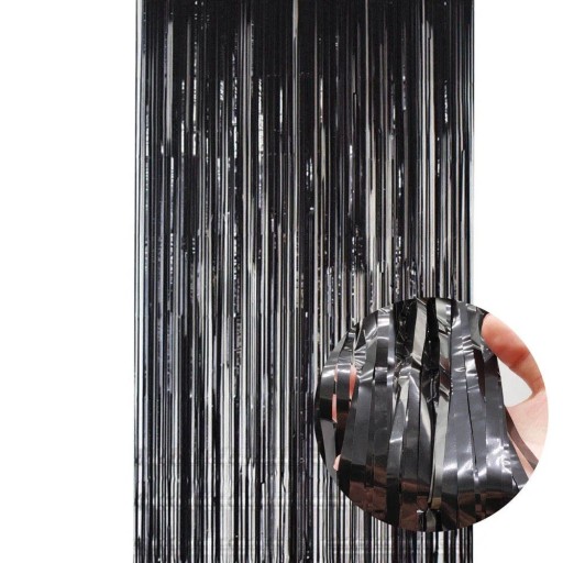 Cortină decorativă cu franjuri pentru petrecere 1 × 2 m decorare suspendată neagră pentru perete pentru petrecerea de ziua de naștere fotokiosk