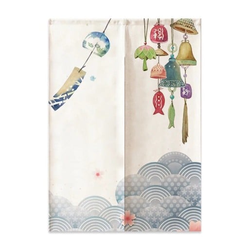 Cortină japoneză pentru uși cu motiv de clopoței și valuri 85×180 cm cortină ușoară din poliester pentru separarea spațiului