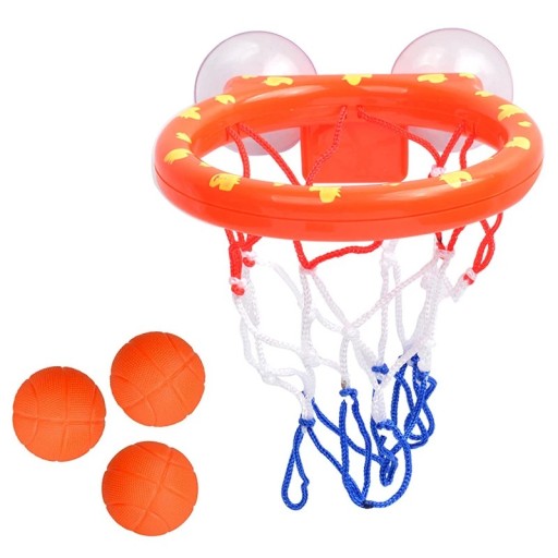 Coș de mini baschet pentru copii pentru apă cu ventuze 14 x 13,5 cm set din plastic cu 3 mingi jucărie pentru baie și cadă