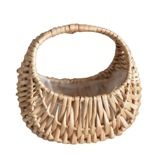 Coș țesut cu mânere integrate 16,5 × 11 × 17 cm din ratan de salcie natural pentru decorare, flori și depozitarea obiectelor mici