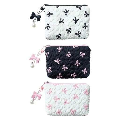 Cosmetic Bag with Colourful Bow 14 x 10 x 2 cm Large Capacity Women's Travel Handbag Polyester Storage Toiletry Bag