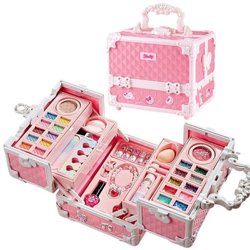 Cosmetic Make-up Case 20 x 17 x 16 cm Open 39 x 20 x 15 cm Set for Little Girls 49 pcs Make-up Nail Accessories Blushers Eyeshadows Lipsticks Nail Polishes