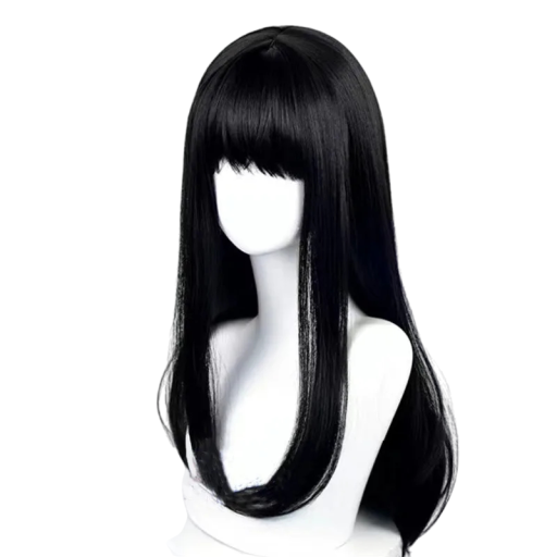 Cosplay lange rechte zwarte pruik 60 cm synthetische hoogtemperatuurvezel ademend natuurlijk hoofddeksel haarverlenging voor vrouwen