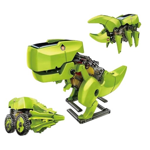 Costruzione di un dinosauro con pannello solare Giocattolo educativo robotico in movimento per bambini Giocattolo dinosauro a energia solare 3 varianti di assemblaggio del robot 18 x 24 x 7 cm