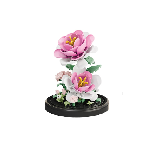 Costruzione fiore Fiore di loto rosa sotto un coperchio trasparente 8,5 x 8,5 cm Decorazione dettagliata per la casa Variante 156 pezzi