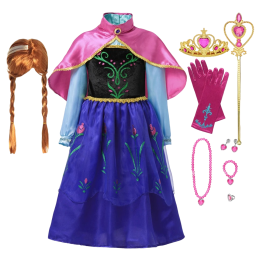 Costum Anna din Regatul de Gheață cu accesorii Costum pentru fete Cosplay Anna din Regatul de Gheață Costum de carnaval Mască de Halloween Rochie pentru fete Anna din Regatul de Gheață