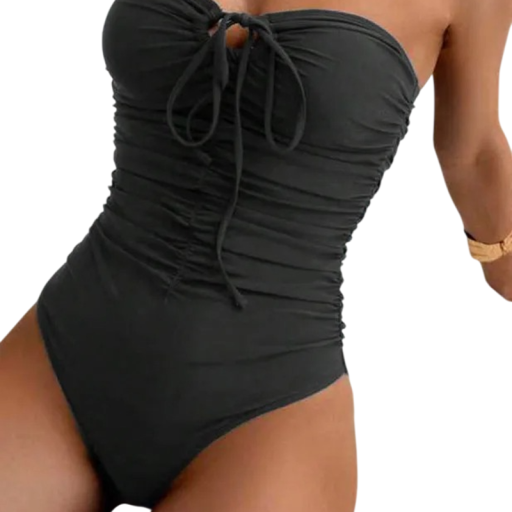 Costum de baie întreg pentru femei fără bretele cu legare la decolteu uni din poliester și spandex costume de baie de vară pentru plajă la piscină