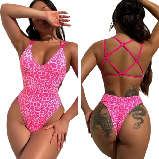 Costum de baie pentru femei, dintr-o piesă, cu bretele subțiri, decolteu în V, uni cu modele de leopard, din poliester și nailon, costum de baie de vară pentru plajă și piscină