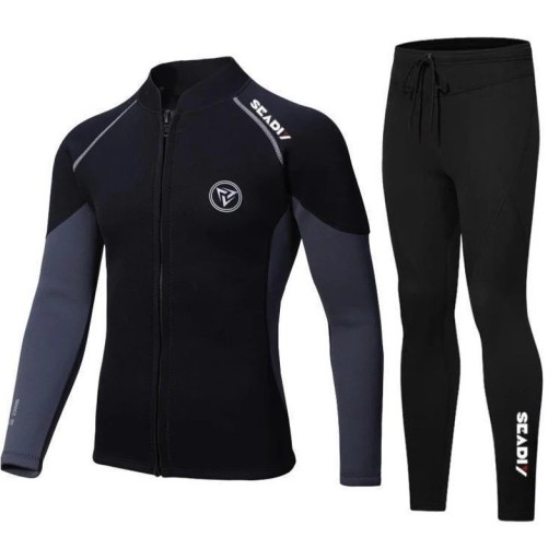 Costum neopren pentru bărbați cu top cu mânecă lungă și pantaloni de 3 mm pentru înot, surfing, scufundări și alte activități acvatice, negru