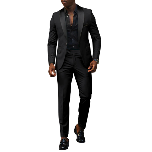 Costum pentru bărbați din poliester Set elegant de sacou și pantaloni pentru bărbați Costum formal monocrom cu buzunare și buzunar pe piept Set stilat cu nasturi