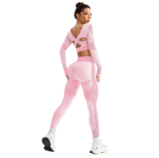 Costum sportiv pentru femei Leggings și crop top cu mânecă lungă Costum fitness uni din nylon și poliester