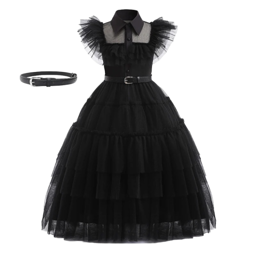 Costum Wednesday Addams Costum fete Cosplay Wednesday Addams Rochie fete negre Costume carnaval Costum Halloween