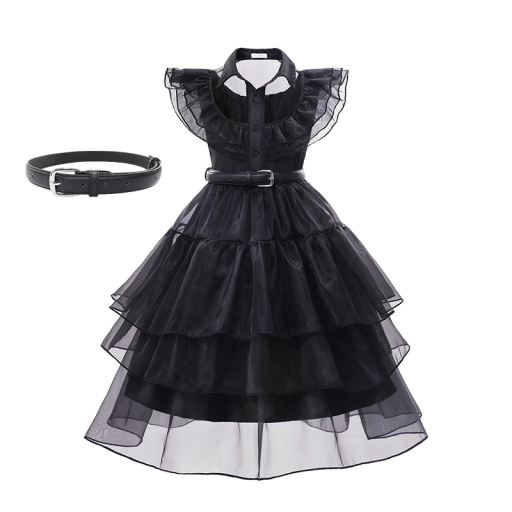 Costum Wednesday Addams Costum fete Cosplay Wednesday Addams Rochie fete negre Costume de carnaval Masca de Halloween