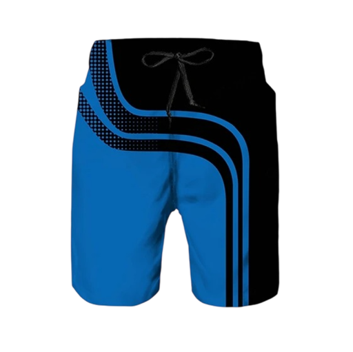 Costume de baie scurte pentru bărbați din poliester, albastre și negre, cu dungi, cu șnur, stil de plajă de vară