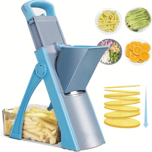 Coupe-légumes ajustable sécurisé avec 4 modes de coupe 41,5 × 31 × 14,5 cm hachoir de cuisine bleu