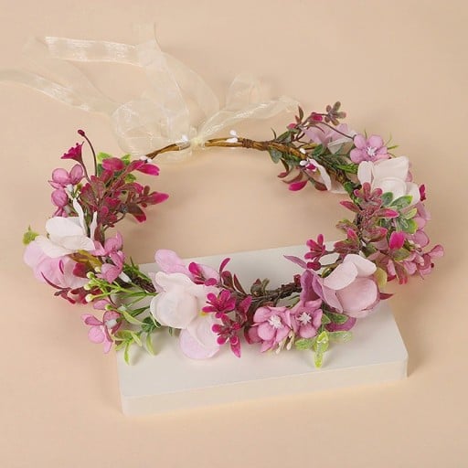 Couronne de fleurs pour les cheveux Fleurs de prairie rose et crème Décoration capillaire romantique avec de petites fleurs et un ruban transparent