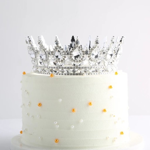 Couronne de gâteau argentée 12,5 x 5,3 cm Pierres colorées Décoration de gâteau élégante Fête d’anniversaire Motif princesse