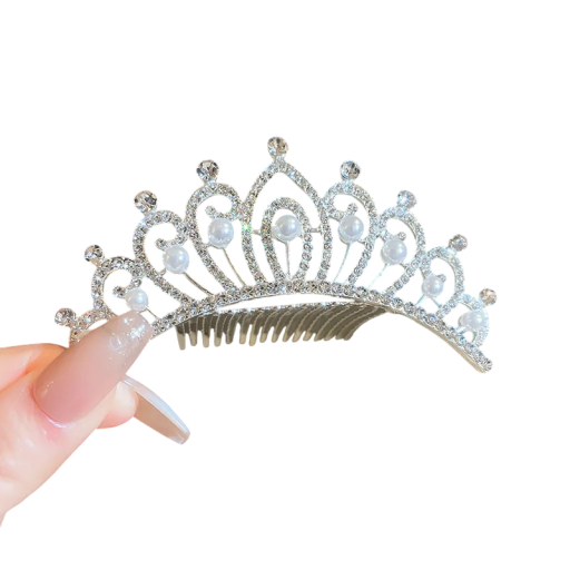 Couronne royale en perles Taille universelle Combinaison de perles et de cristaux avec peigne Diadème de mariage romantique
