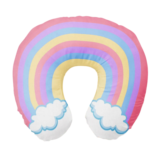 Coussin de voyage gonflable en forme de U avec motif arc-en-ciel en polyester et coton pour enfants et adultes