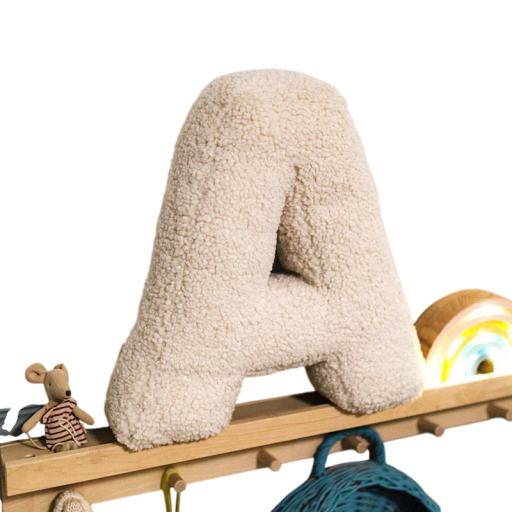 Coussin décoratif lettre de l'alphabet 40 × 35 × 10 cm Coussin en peluche beige en laine d'agneau avec rembourrage Coussin pour la chambre d'enfant