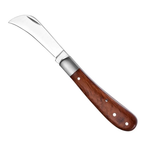 Couteau de greffage pliant à lame courbée 16,5 cm Lame en acier inoxydable 3Cr13 et poignée en palissandre Marron Pour greffage et taille