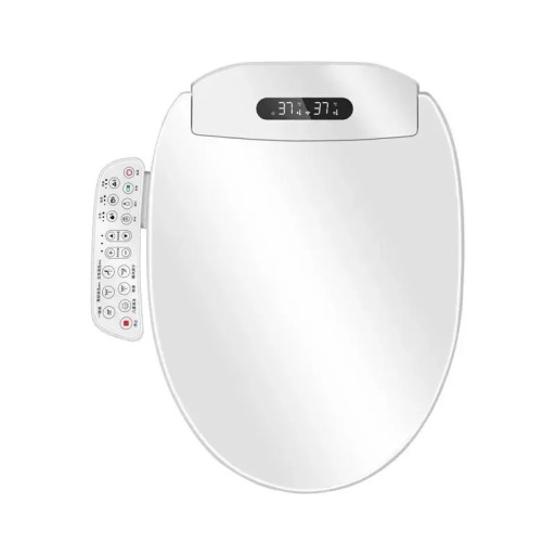 Couvercle intelligent pour toilettes Conception universelle avec stérilisation Longueur 510 mm Affichage numérique de la température Blanc Panneau de commande latéral