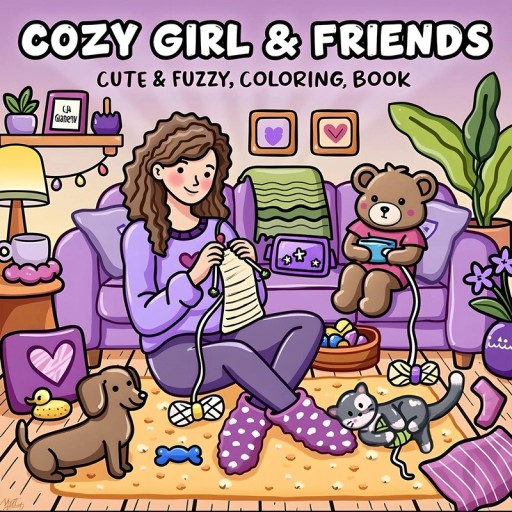 Cozy Girl Colouring Book and Friends Simple Drawing for Children and Adults 24 Pages 20 x 20 cm Motor Skills Practice Relaxation Book
