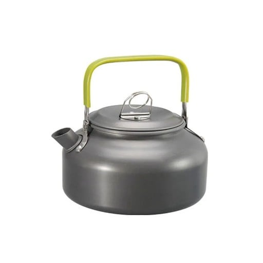 Crată de camping pentru apă și ceai 0,8 l Diametru 140 mm înălțime 80 mm Aluminiu cu mâner pliabil Gri Pentru camping și turism pentru 2 până la 3 persoane