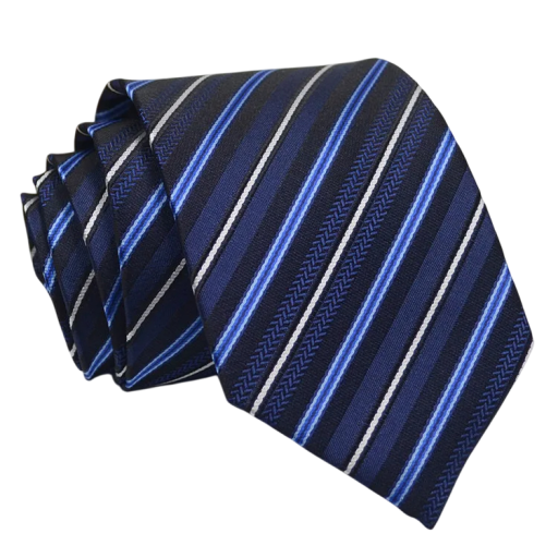 Cravatta a righe blu scuro 146 x 8 cm Cravatta elegante da uomo per abito Accessorio stiloso per eventi sociali, lavoro e uso quotidiano
