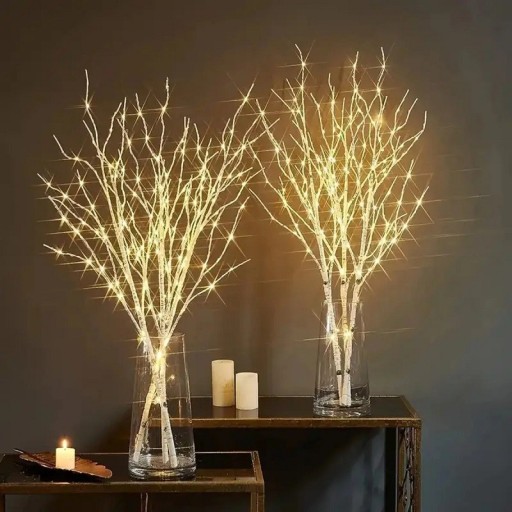 Creangă de mesteacăn alb cu lumini LED 2 baterii AA Decorație pentru casă și exterior Alb cald Alb rece Creangă luminoasă de mesteacăn Iluminat exterior 20 LED-uri 72 cm