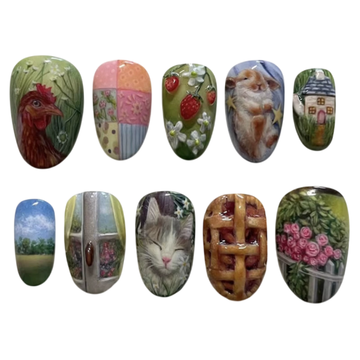 Creatieve nagelversiering Amandelvorm 25,6–18,3 mm 12 maten 24 glanzende nepnagels Schattige patronen Lijm en tape