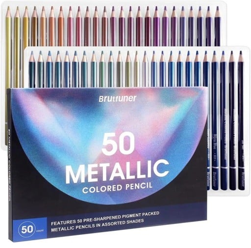 Creioane colorate metalice Brutfuner, set de 50 de creioane cu miez moale pentru desen, pentru adulți și artiști începători, creație artistică