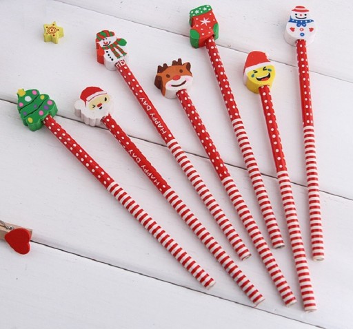 Creioane de Crăciun cu radieră 5 buc