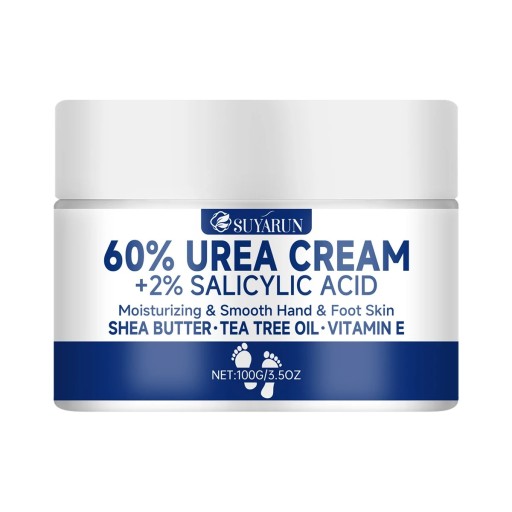 Crema idratante per piedi e mani 100 g 60 % urea 2 % acido salicilico 7 x 4,3 cm Burro di karité Olio di tea tree Vitamina E