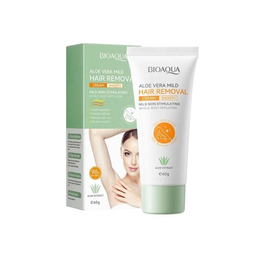Crema pentru îndepărtarea părului 60 g cu aloe vera, cremă depilatoare hidratantă și calmantă pentru picioare, axile și brațe