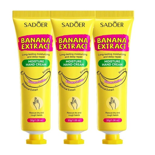 Creme hidratante para mãos Sadoer 3 × 30 g 98% creme nutritivo de banana para mãos secas e gretadas com um aroma intenso de banana