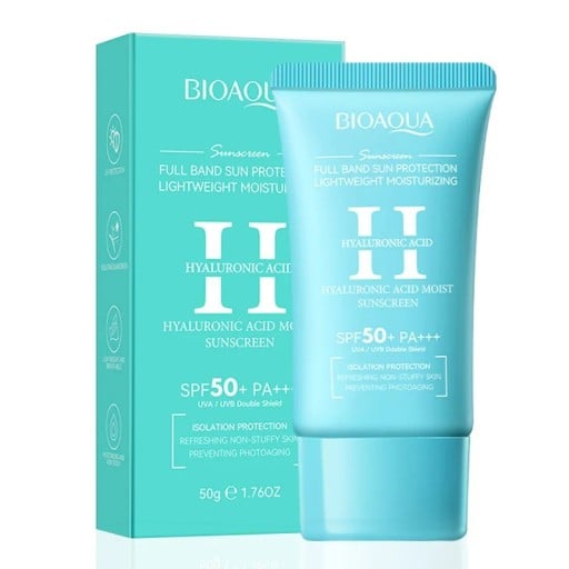 Crème solaire SPF 50+ PA+++ pour le visage, le corps et le cou 50 g avec acide hyaluronique hydratant éclaircissant bloqueur solaire protection contre les UVA et UVB