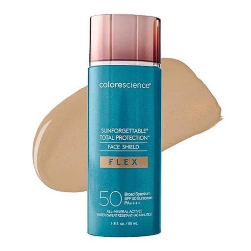Crème solaire teintée pour le visage SPF 50 55 ml Protection minérale Résistante à l'eau Texture aqueuse Teinte moyenne Pour tous les types de peau et soins quotidiens
