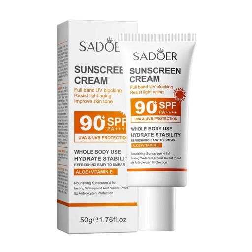Creme solar SPF 90+ proteção UVA e UVB 50 g com aloe e vitamina E para rosto e corpo resistente à água creme regenerador bloqueador de radiação solar