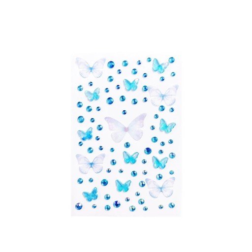 Cristais azuis 3D para o rosto com borboletas Autocolantes brilhantes para festivais Cristais Diamantes Joias Decorações para maquilhagem e make-up