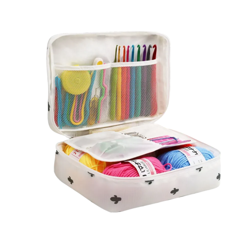 Crochet Set with Yarn 5 Colours 12 Silver Hooks 9 Hooks with Handle Pins Needles Scissors Tape Measure Case with Cacti