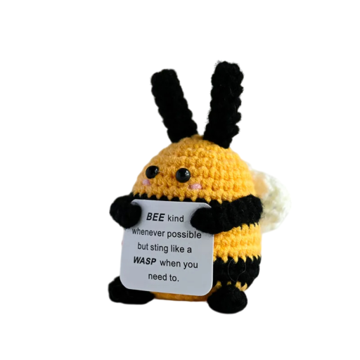 Crocheted Bee with Positive Energy Inscription Handmade Amulet Home Decoration Lucky Talismans Original Gift