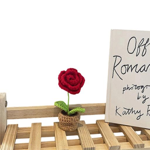 Crocheted Plant in Pot Rose Decorative Mini Flower Milk Cotton Table Decoration for Home Office Room
