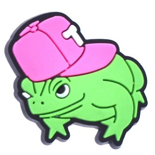 Crocsy dekoráció béka sapkával PVC zöld rózsaszín színes dísz crocs lábbelikhez kiegészítő