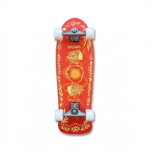 Cruiser skateboard con motivo sole Lunghezza 78,7 cm Truck in argento Arancione con dettagli gialli e ruote bianche Per andare in città