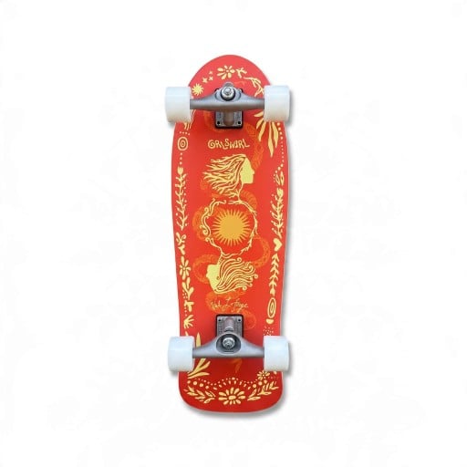 Cruiser skateboard cu motivul soarelui Lungime 78,7 cm Camioane argintii Portocalie cu detalii galbene și roți albe Pentru plimbări prin oraș