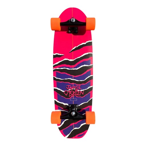 Cruiser skateboard S čiernym žíhaným vzorom Dĺžka 82,6 cm Protisklzový grip Rúžovofialový s oranžovými kolesami Na mesto a cyklotrasy